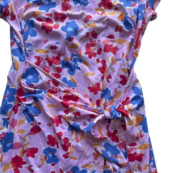 J. McLaughlin Multicolor Floral Dress, Size Medium, Havana Cap Sleeve, Tie Front - Picture 5 of 7